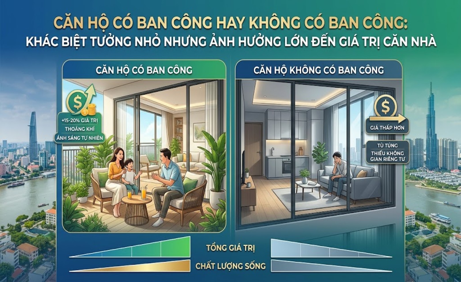 Căn hộ có ban công hay không có ban công: Khác biệt tưởng nhỏ nhưng ảnh hưởng lớn đến giá trị căn nhà