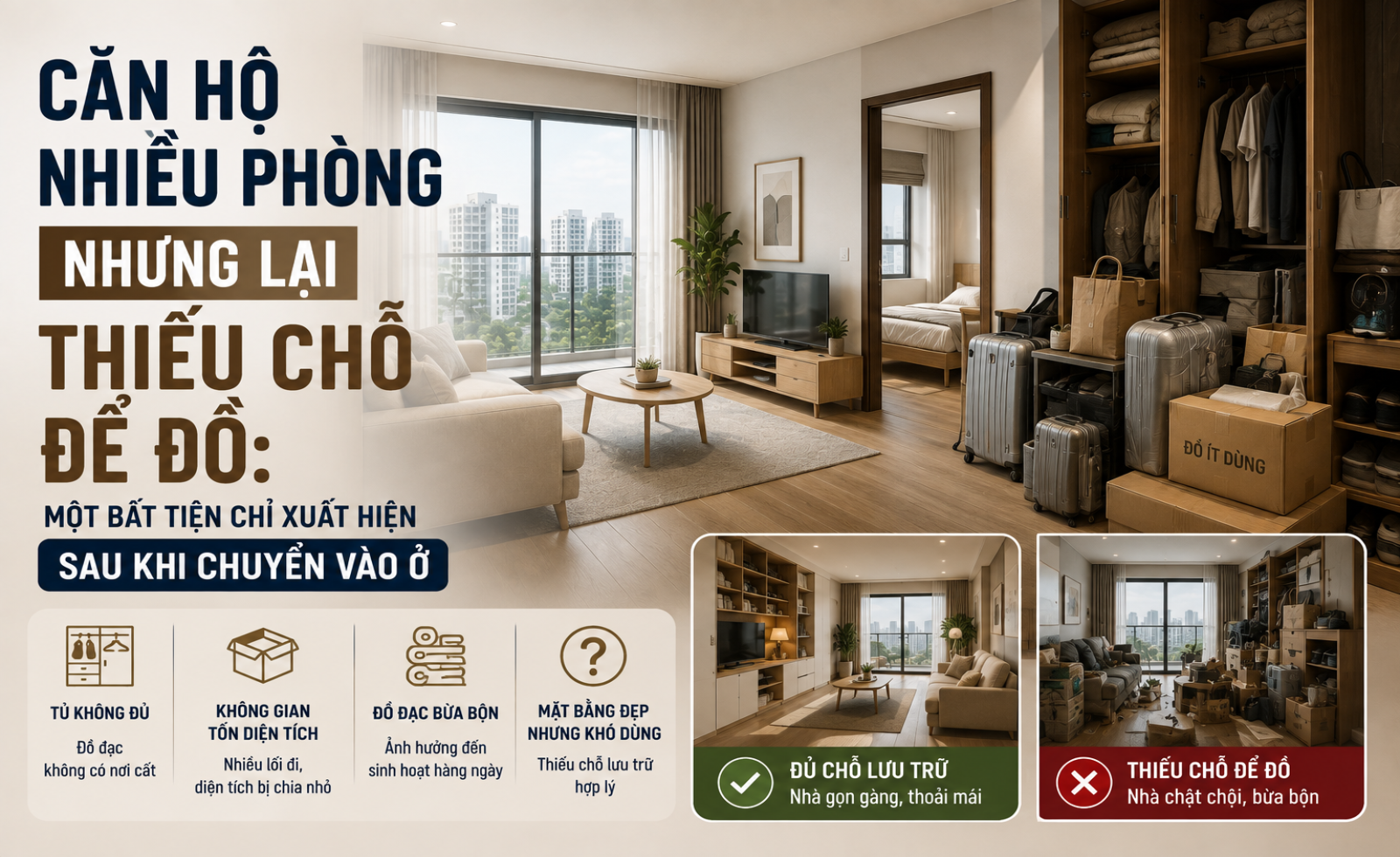 Căn hộ nhiều phòng nhưng lại thiếu chỗ để đồ: Một bất tiện chỉ xuất hiện sau khi chuyển vào ở