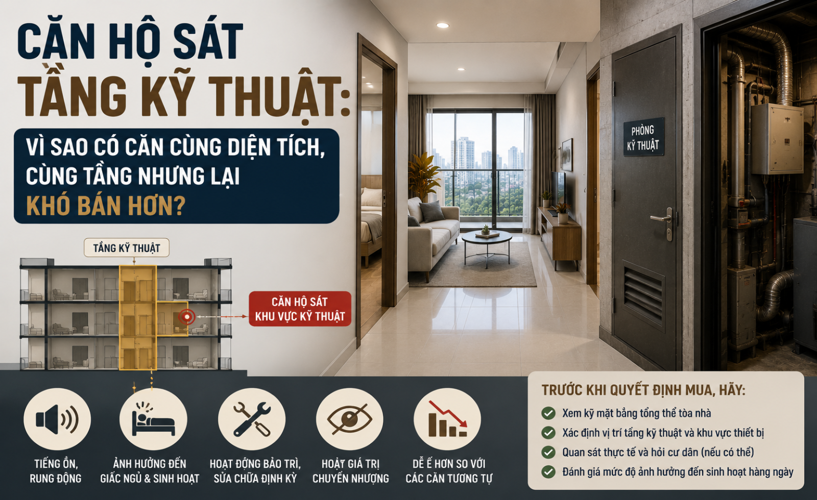 Căn hộ sát tầng kỹ thuật: Vì sao có căn cùng diện tích, cùng tầng nhưng lại khó bán hơn?