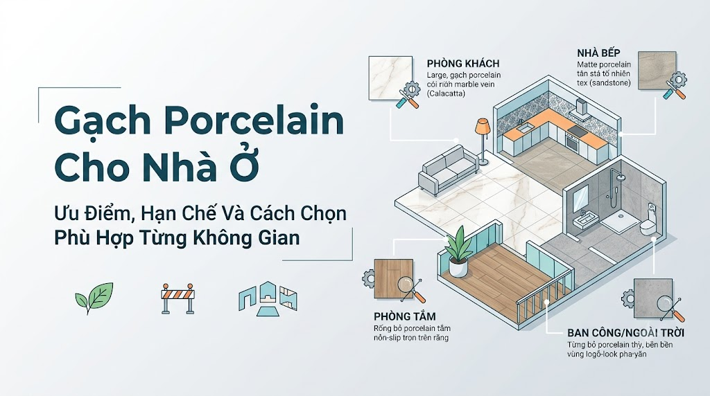 Gạch Porcelain Cho Nhà Ở: Ưu Điểm, Hạn Chế Và Cách Chọn Phù Hợp Từng Không Gian