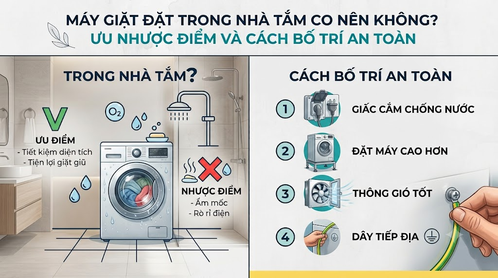 Máy Giặt Đặt Trong Nhà Tắm Có Nên Không? Ưu Nhược Điểm Và Cách Bố Trí An Toàn