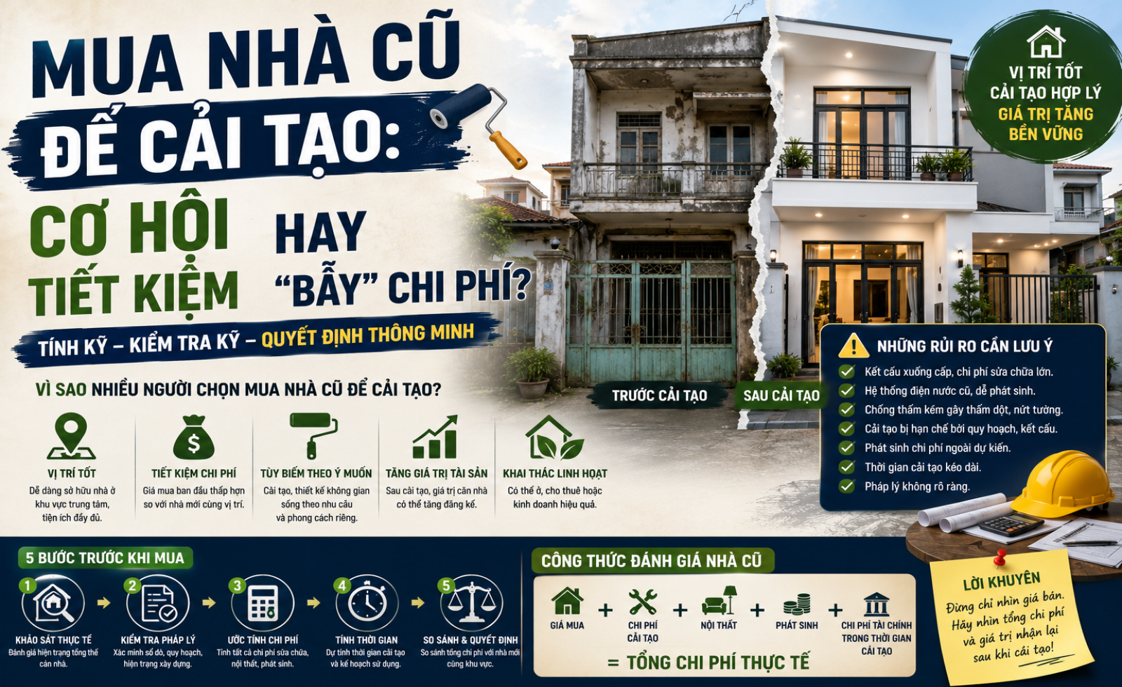 Mua nhà cũ để cải tạo: Cơ hội tiết kiệm hay “bẫy” chi phí?