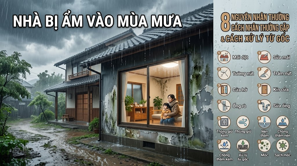 Nhà bị ẩm vào mùa mưa: 8 nguyên nhân thường gặp và cách xử lý từ gốc