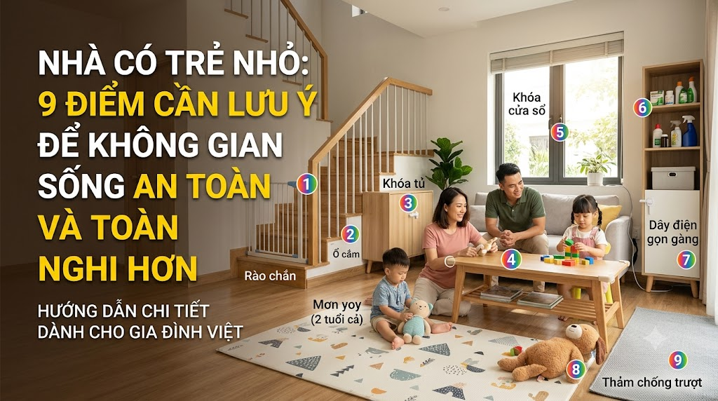 Nhà có trẻ nhỏ: 9 điểm cần lưu ý để không gian sống an toàn và tiện nghi hơn