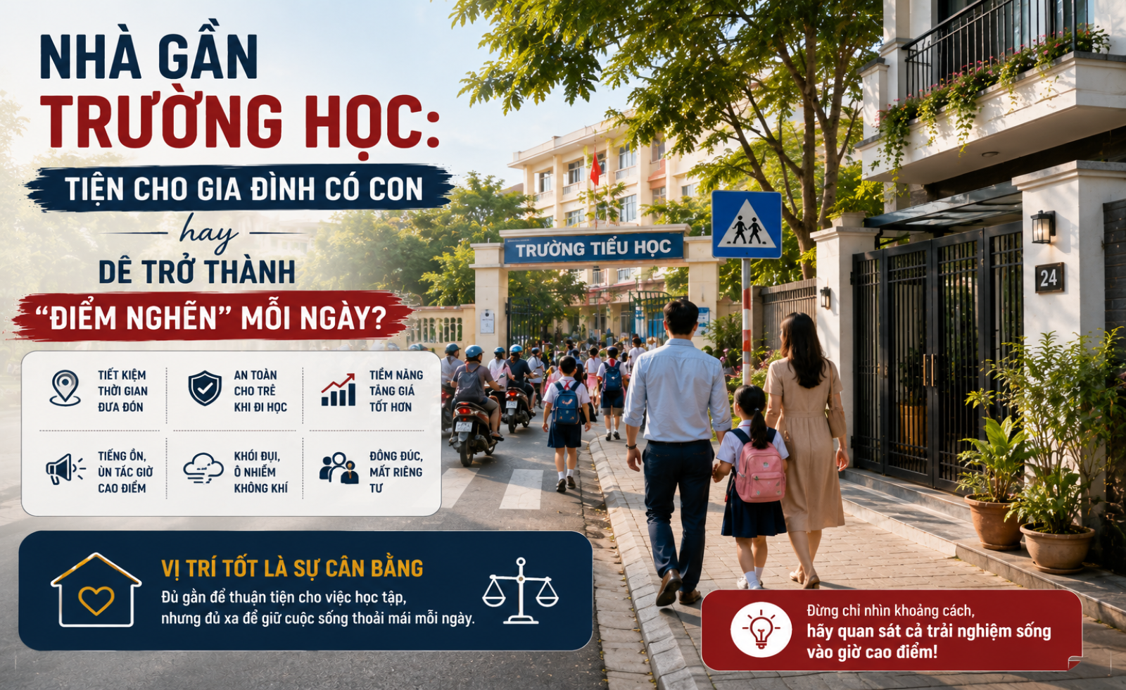 Nhà gần trường học: Tiện cho gia đình có con hay dễ trở thành “điểm nghẽn” mỗi ngày?