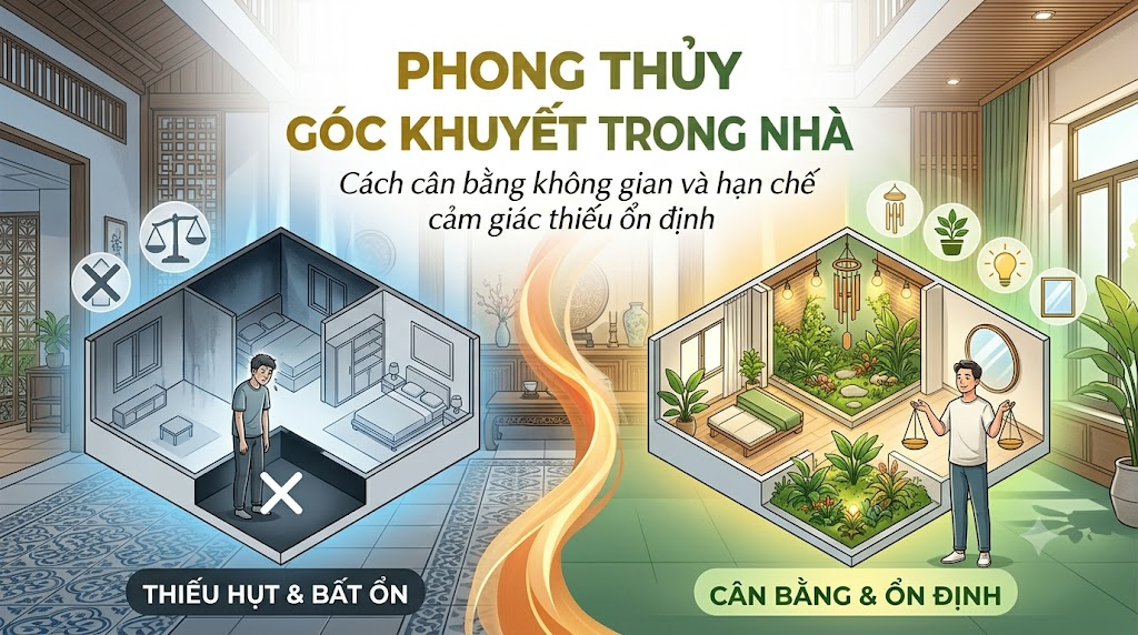 Phong thủy góc khuyết trong nhà: Cách cân bằng không gian và hạn chế cảm giác thiếu ổn định