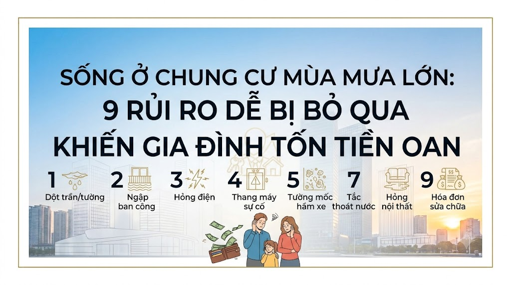 Sống ở chung cư mùa mưa lớn: 9 rủi ro dễ bị bỏ qua khiến gia đình tốn tiền oan