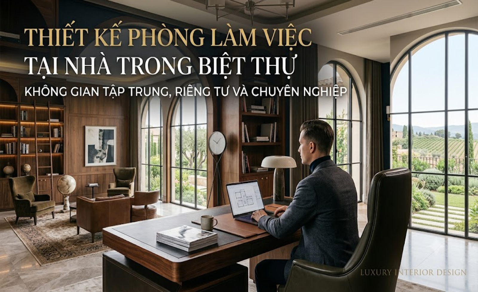 Thiết kế phòng làm việc tại nhà trong biệt thự: Không gian tập trung, riêng tư và chuyên nghiệp