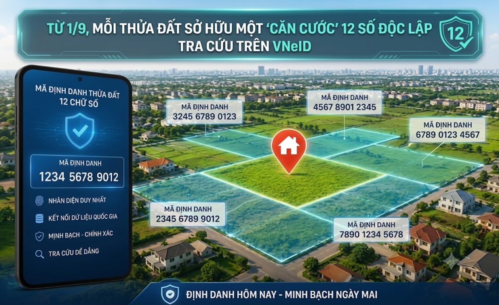 TỪ 1/9, MỖI THỬA ĐẤT SỞ HỮU MỘT "CĂN CƯỚC" 12 SỐ ĐỘC LẬP TRA CỨU TRÊN VNeID