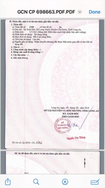 Bán 1 nền Đất 118m2 có sẵn 118 m2 thổ cư giá 1.7 tỷ tại Đường ĐT 826 Xã Long Trạch Huyện Cần Đước Long An. Hoặc 2 nền liền kề 15x19, 3.3 tỷ, xây biệt thự đẹp