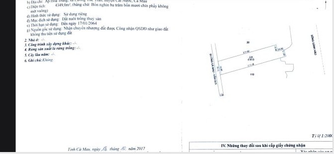 Bán đất có nhà xưởng diện tích 4324.4m2 tại Xã Lương Thế Trân Huyện Cái Nước
