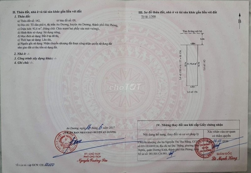 🏡 BÁN ĐẤT PHÂN LÔ – 92.6m2 TỔ 6, P. AN DƯƠNG, HẢI PHÒNG