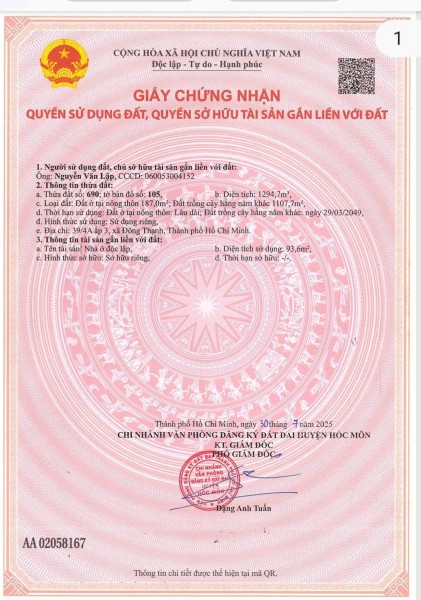 Bán Nhà riêng 1294.7m2 có sẵn 187 m2 thổ cư tại Đường Nhị Bình 17 Xã Nhị Bình Huyện Hóc Môn TP. Hồ Chí Minh.siêu hót.