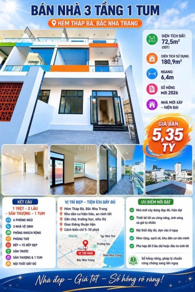 bán nhà(GẦN BIỂN) 72m2-3Tầng-3PN-Tháp Ba-bắc nha trang-chỉ 5ty350 💥