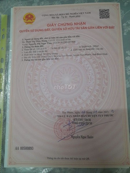 Cần tiền Bán đất thổ cư đối diện cổng trường THCS Tuy Phước-Bình Định