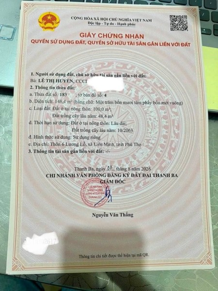 Chính chủ bán lô đất thổ cư khu 6 Lương Lỗ, Liên Minh