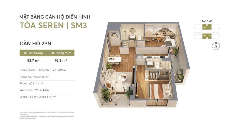 Căn hộ 2PN không gian sống chuẩn cho gia đình trẻ bản tại Greenera Southmark