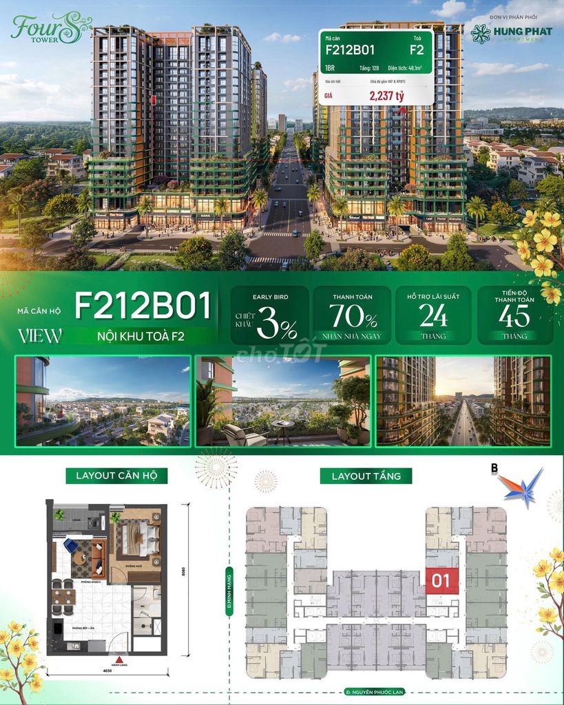 Căn 1BR/42m2 tại FourS Giá Chỉ 1.8 tỷ ( Full Giá ) - Chiết Khấu 19%