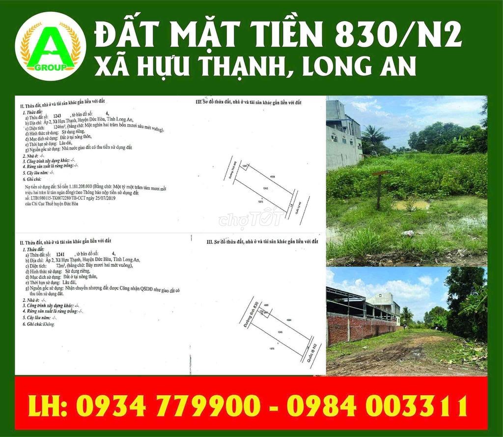 BÁN ĐẤT 2 MẶT TIỀN ĐƯỜNG 830 & N2 – XÃ HỮU THẠNH, LONG AN - Ảnh 3
