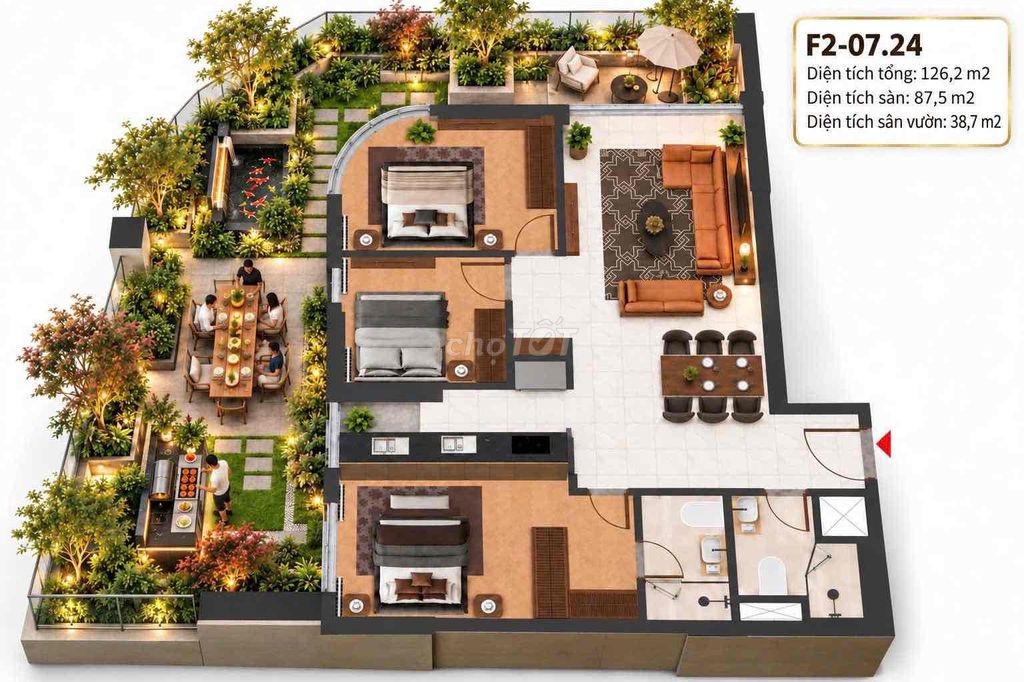Độc quyền căn 3 Phòng ngủ sân vườn dự án FourS Tower Đà Nẵng view Sông - Ảnh 4