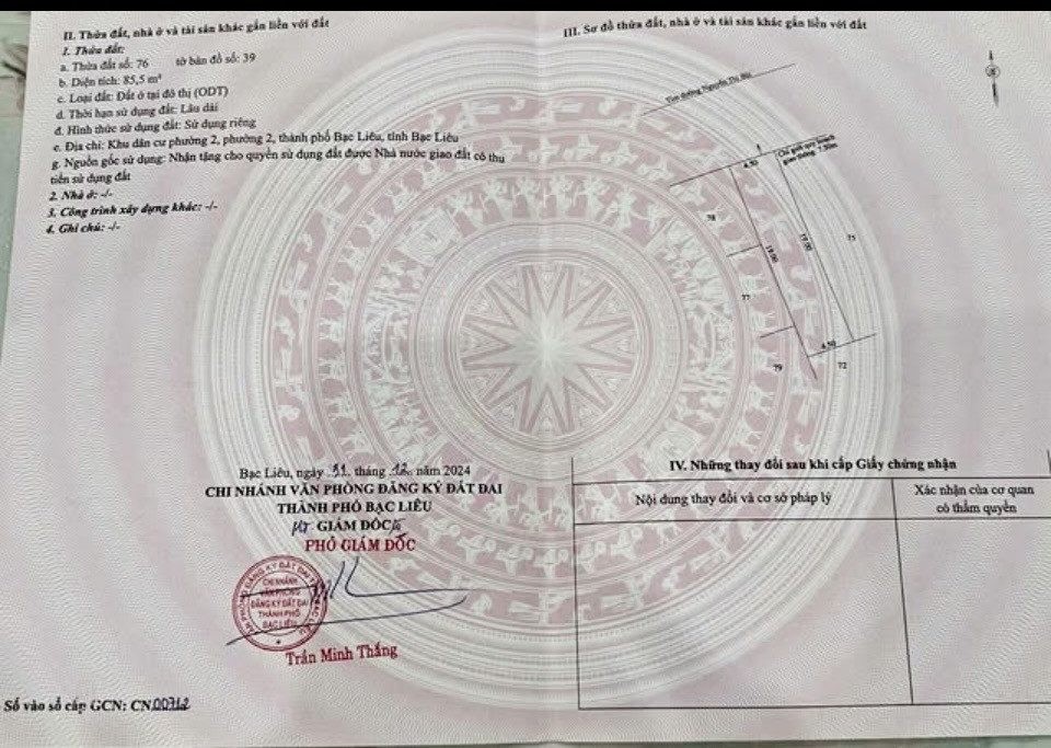 bán đất khu dân cư phường 2 đường nguyễn thị bùi 900triệu bạc liêu