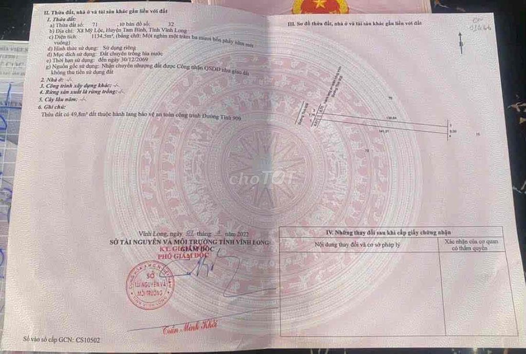 Cần bán Đất mặt tiền đường tỉnh lộ 909. Xã Mỹ Lộc , Tam Bình, tỉnh Vĩ - Ảnh 7