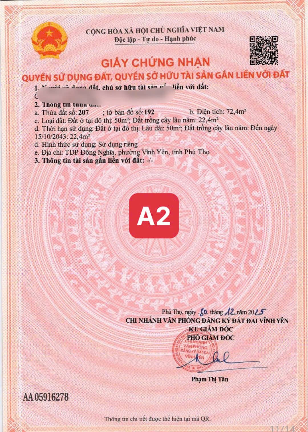 BÁN ĐẤT ĐÔNG NGHĨA-ĐỒNG TÂM-VĨNH YÊN 73m MT7,45m Nở Hậu sẵn sổ 1,2x TỶ SĐCC 0988296228 - Ảnh 1