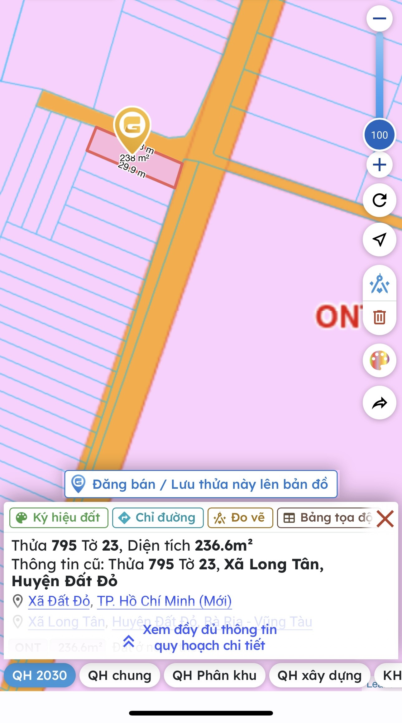 Bán Đất 236m2 có sẵn 118 m2 thổ cư giá 1.9 tỷ tại Xã Long Tân Huyện Đất Đỏ Bà Rịa - Vũng Tàu